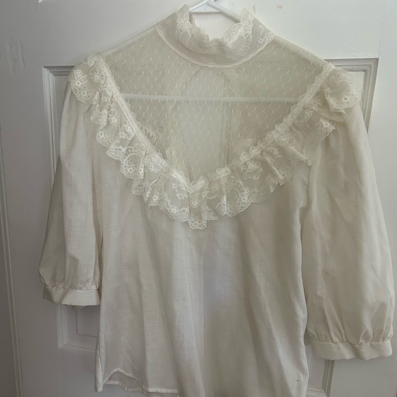 Vintage Gunne Sax Elegant white Lace Trim Women's Top 3/4 sleeves with bottoms. - Picture 1 of 6